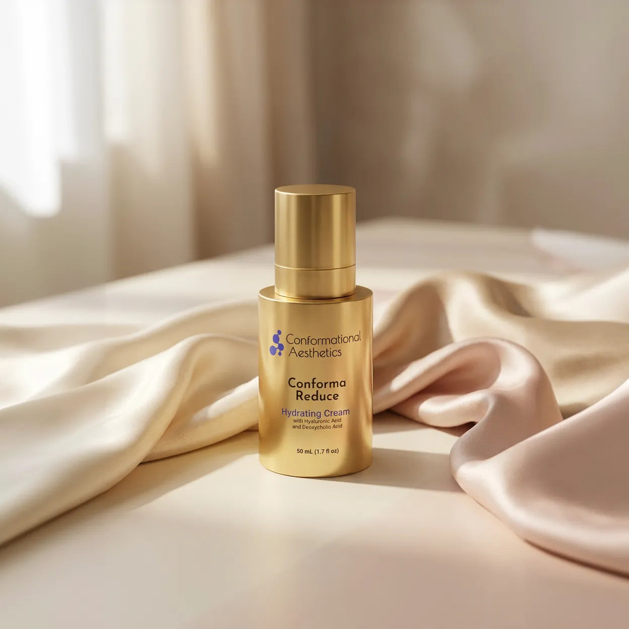 Conforma Reduce Hydrating Cream bottle in sheets 